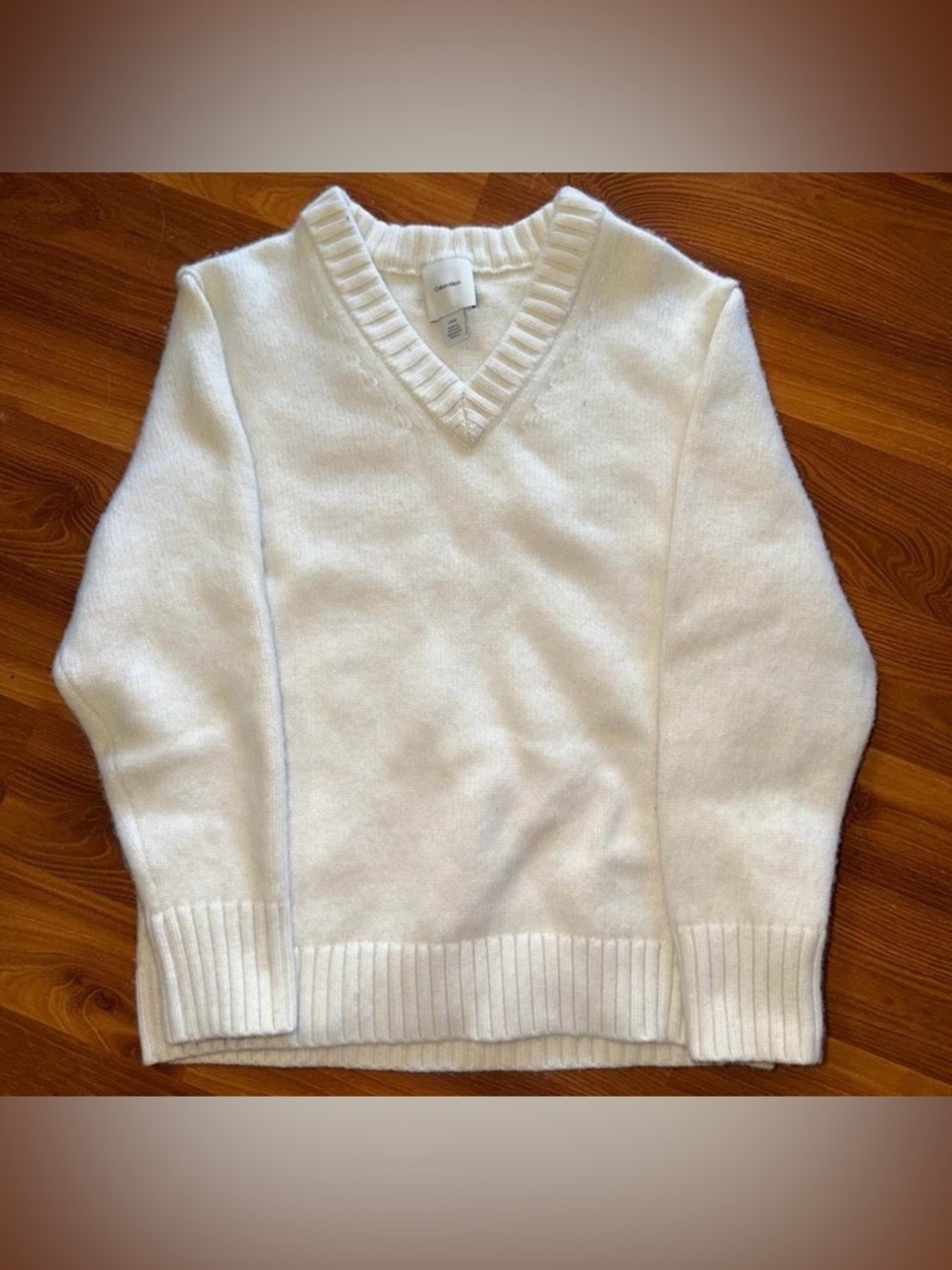 Calvin Klein Cream V-Neck Knit Sweater